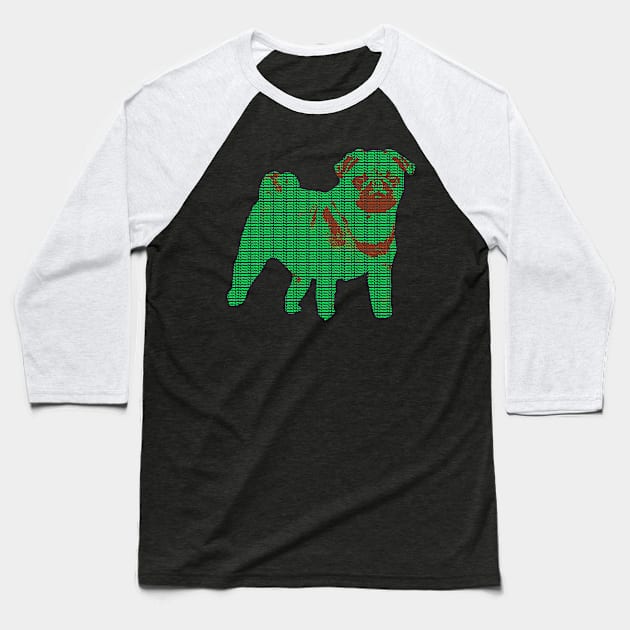 Red-Green Pug Typography Baseball T-Shirt by SPAZE